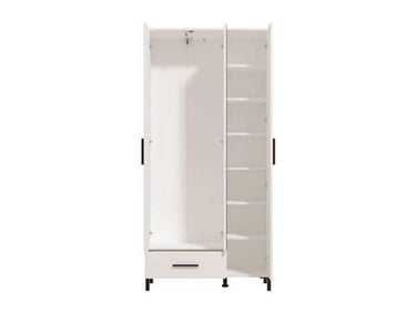 Saltbay White Tall Shallow Depth Hallway Mirrored Wardrobe with Three Doors and Six Shelves - UK Luxury Furniture